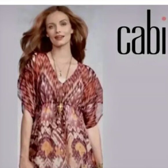 CAbi Batwing Kimono Tunic Top Ikat Print Sheer Blouse XS Style 415 - Picture 1 of 8